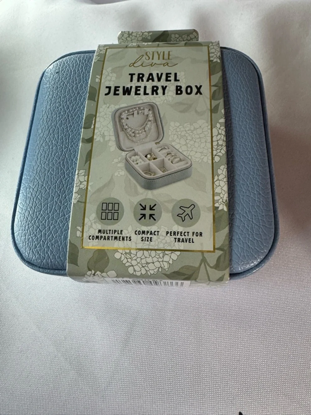 Style Diva Travel Jewelry Box Blue Compact Organizer Multiple Compartments
